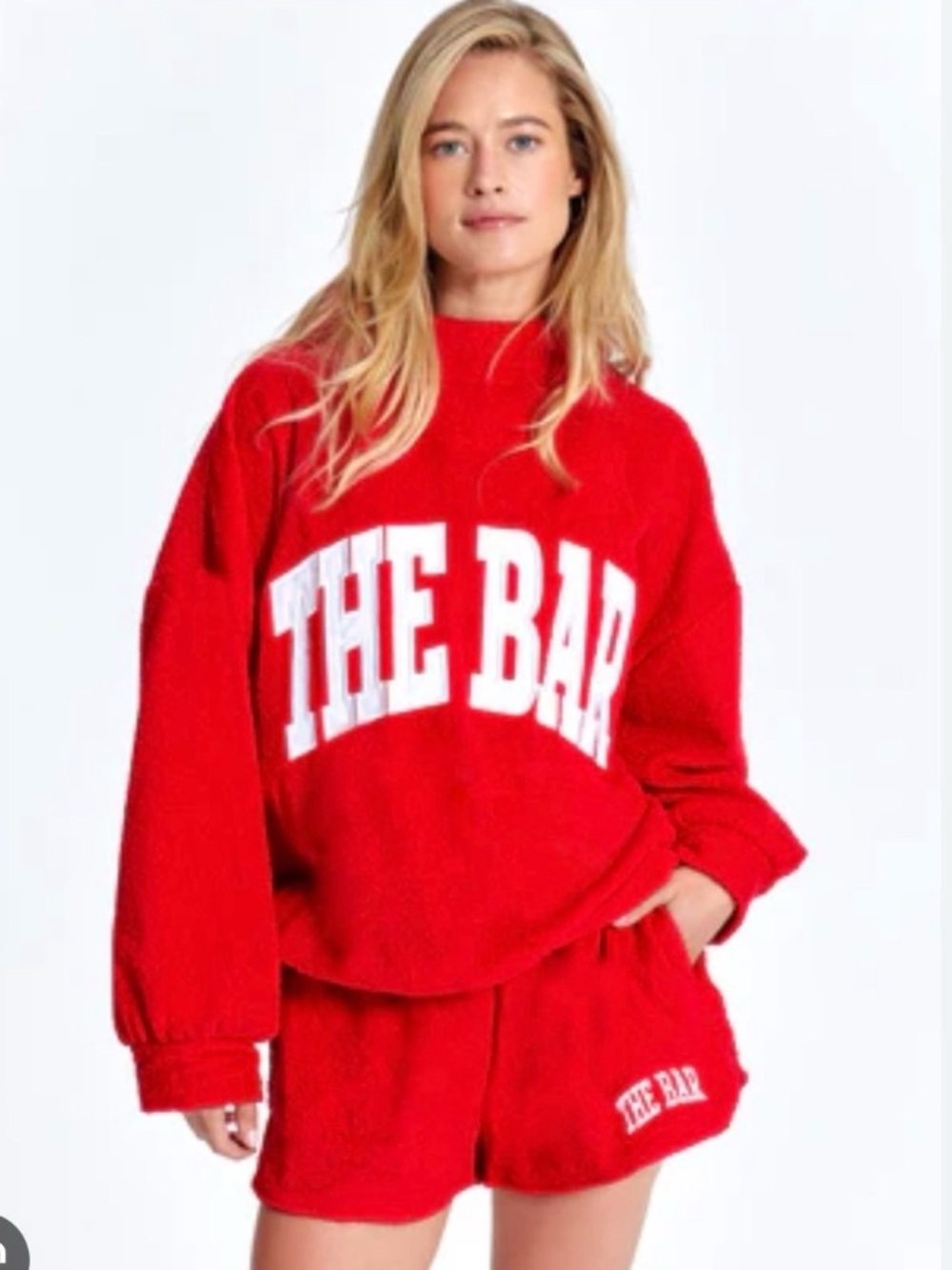 THE BAR Red Terry Pullover Sweatshirt